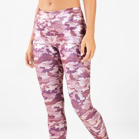Fabletics Define PowerHold Mid-Rise‎ Legging Wicking UPF Large Pink Shine Camo - Picture 1 of 10